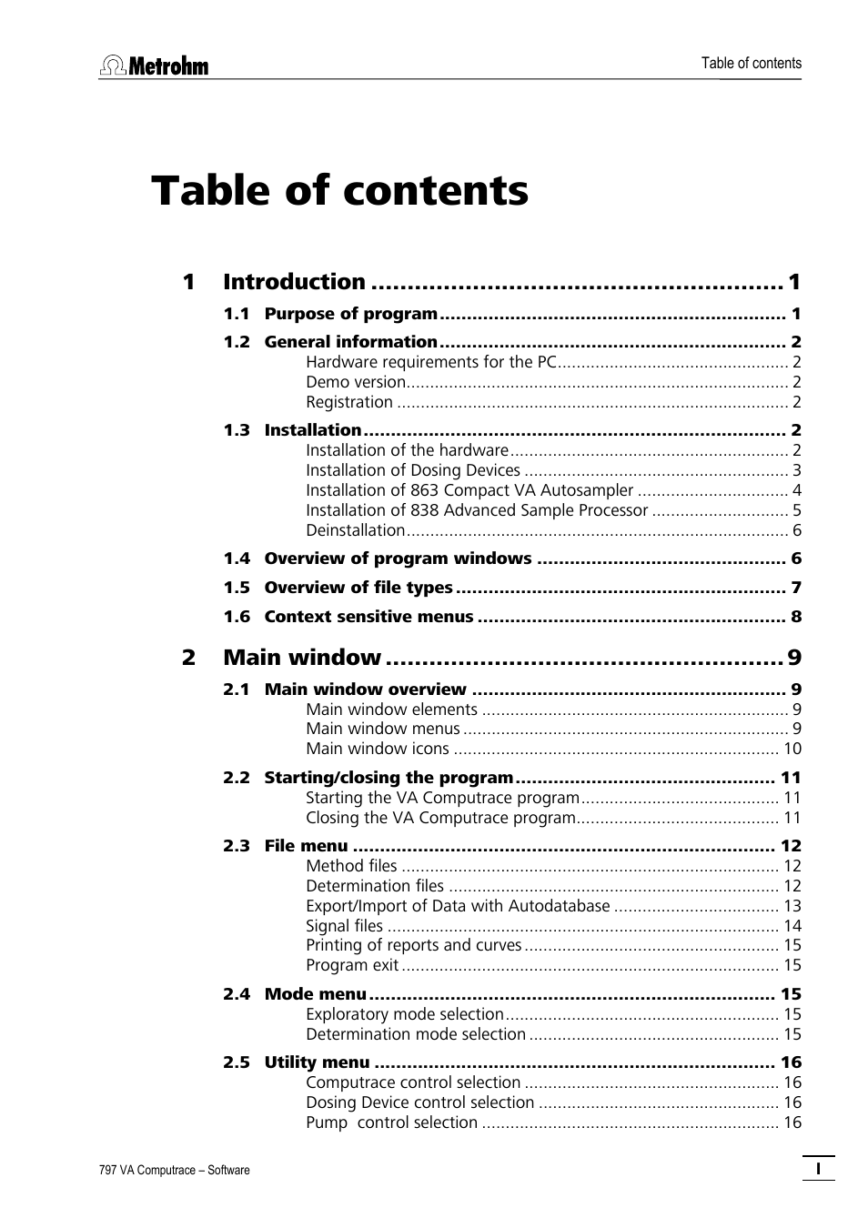 Metrohm 797 VA Computrace User Manual | Page 5 / 295