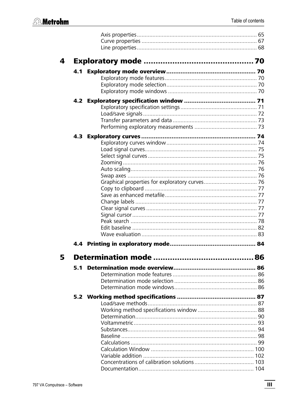 Exploratory mode, Determination mode | Metrohm 797 VA Computrace User Manual | Page 7 / 295