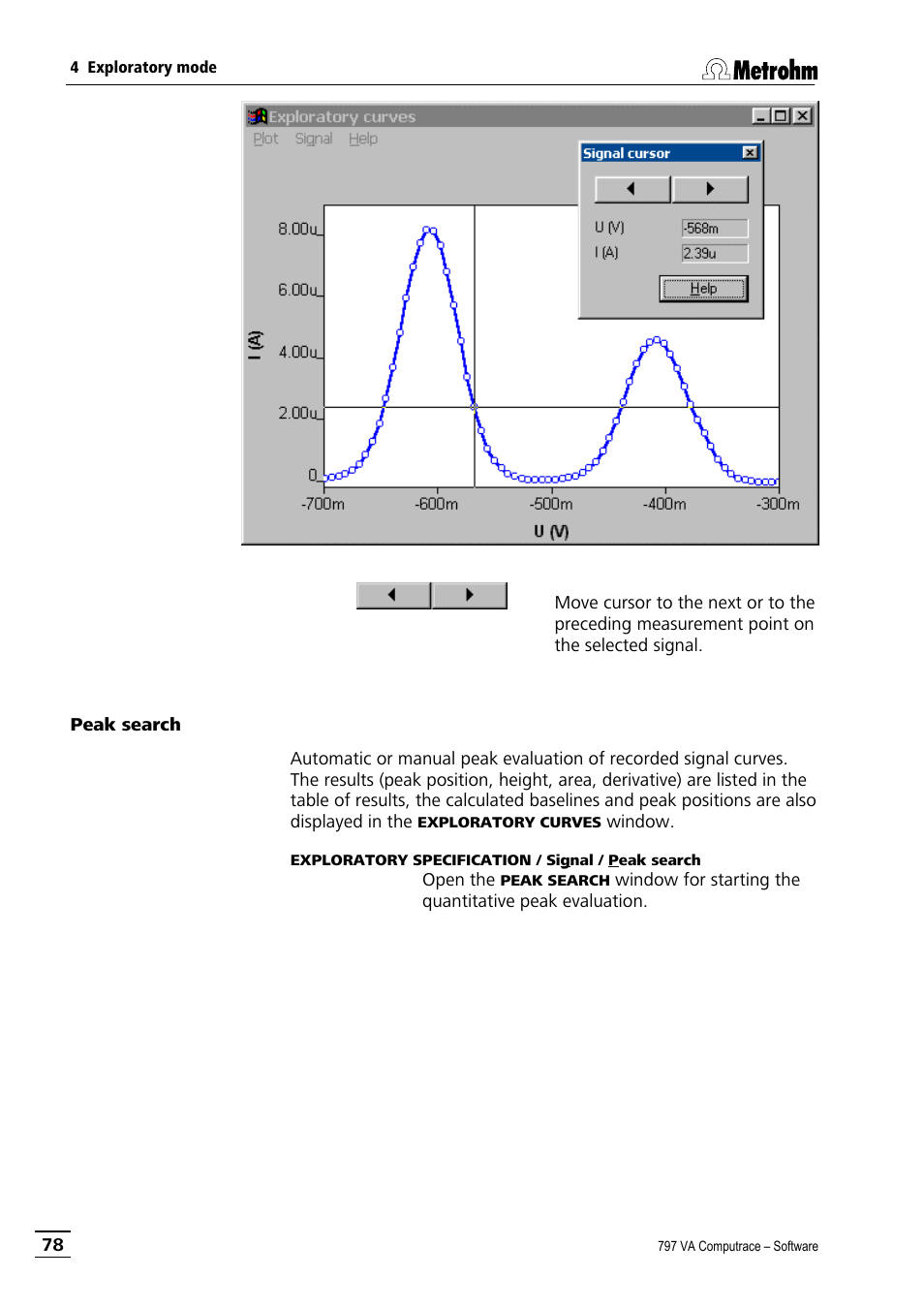 Peak search | Metrohm 797 VA Computrace User Manual | Page 90 / 295