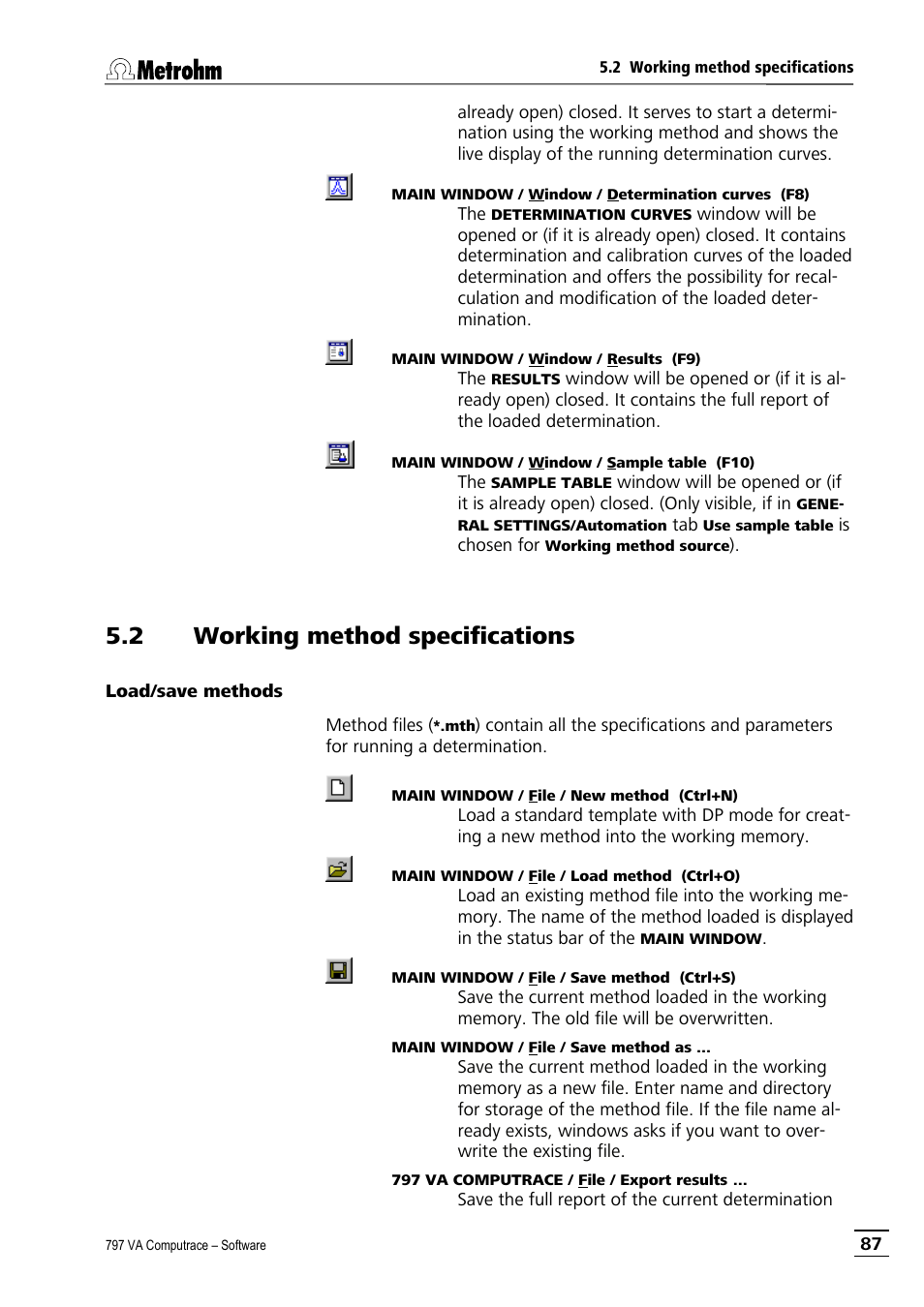 2 working method specifications, Load/save methods | Metrohm 797 VA Computrace User Manual | Page 99 / 295