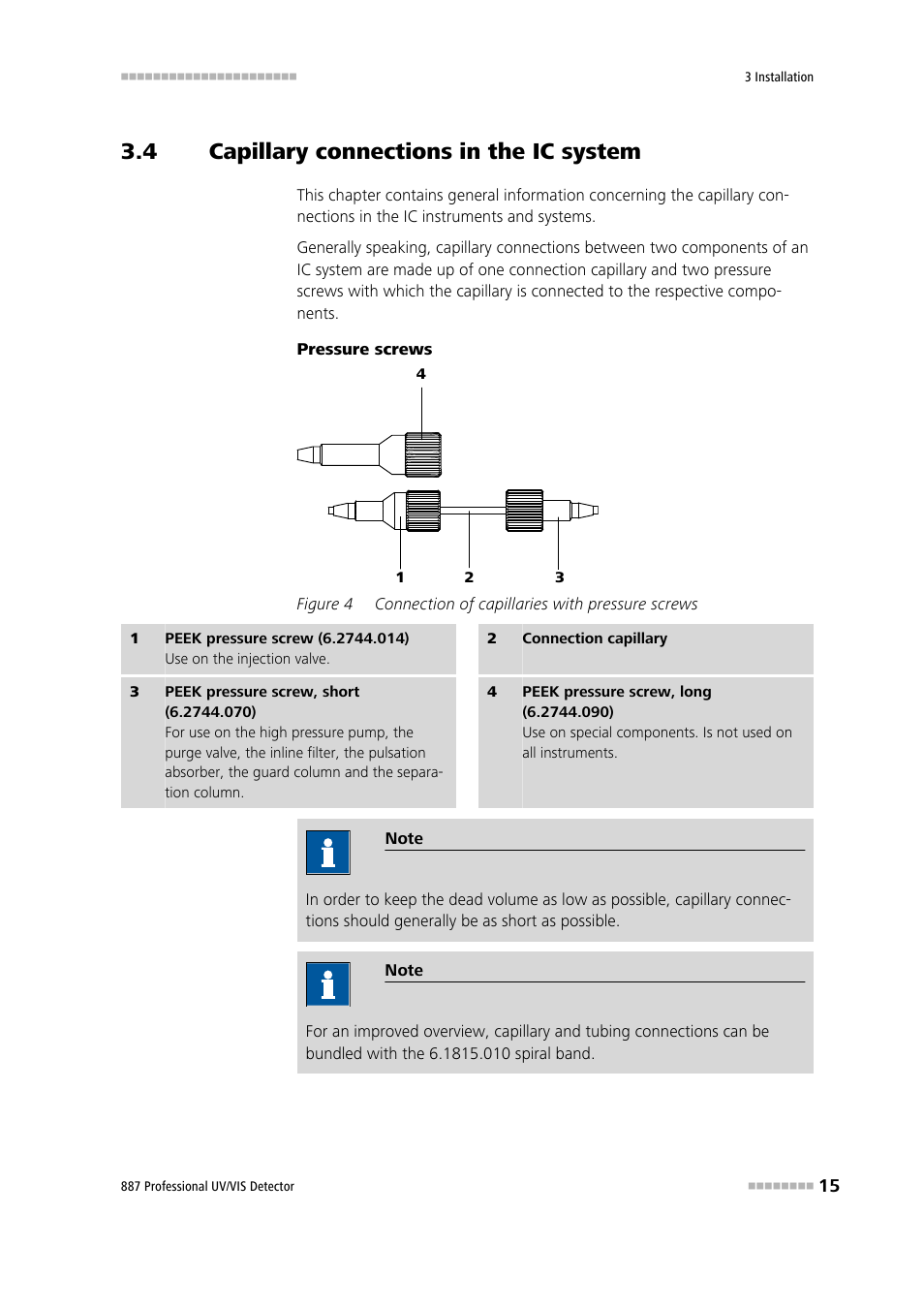 4 capillary connections in the ic system, Capillary connections in the ic system, Figure 4 | Connection of capillaries with pressure screws | Metrohm 887 Professional UV/VIS Detector User Manual | Page 23 / 57