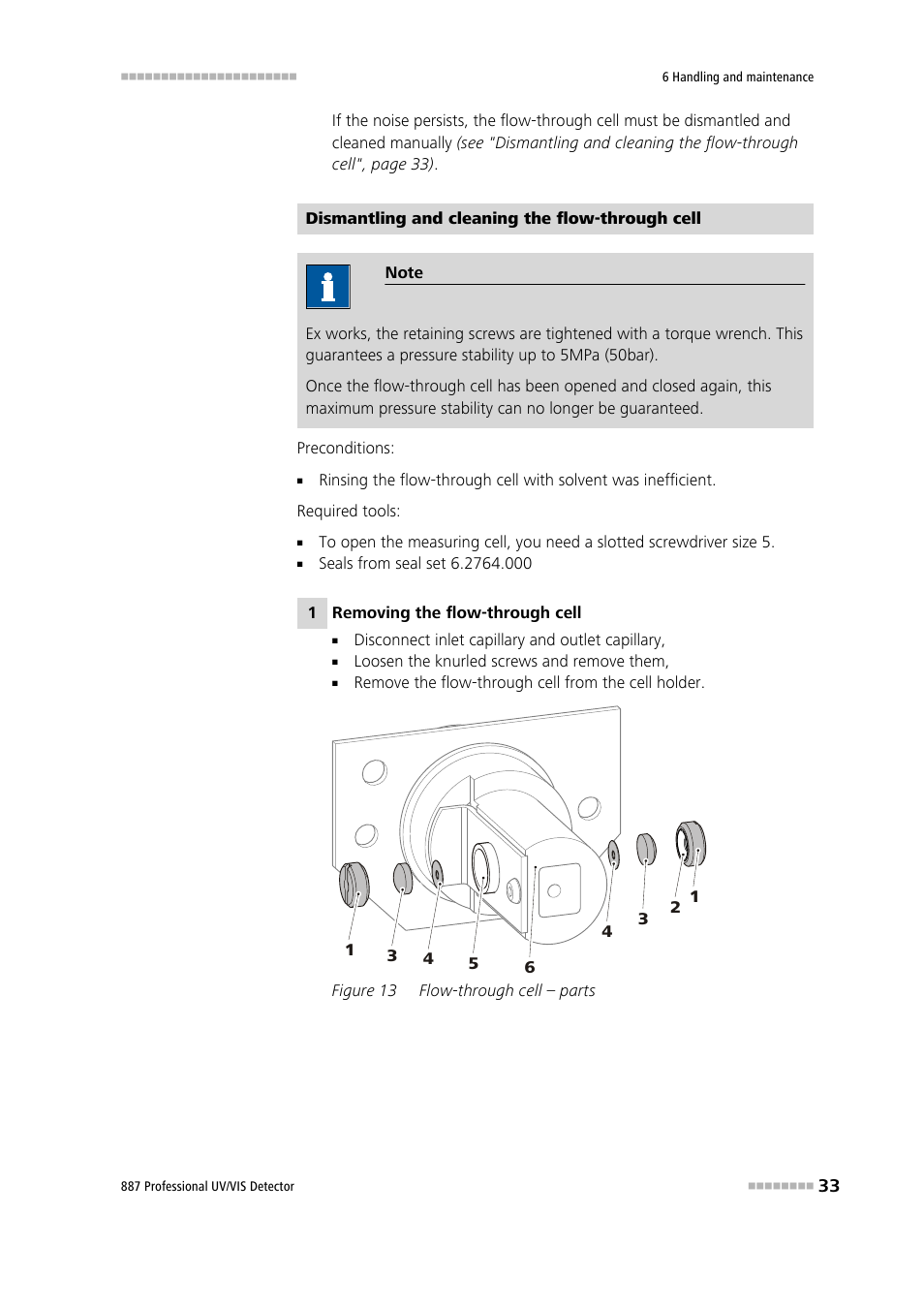 Figure 13, Flow-through cell – parts | Metrohm 887 Professional UV/VIS Detector User Manual | Page 41 / 57