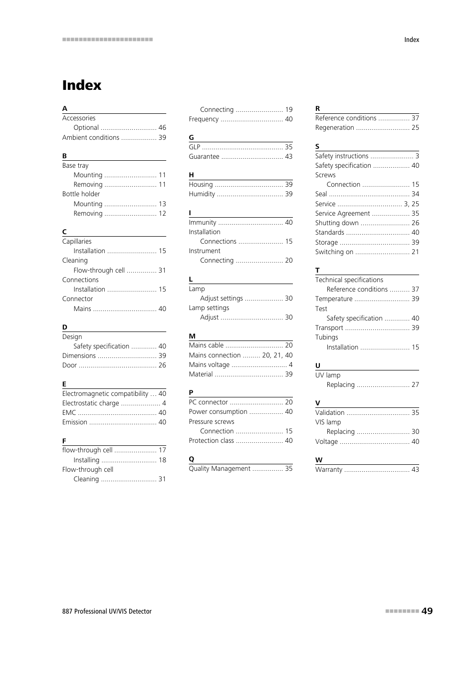 Index | Metrohm 887 Professional UV/VIS Detector User Manual | Page 57 / 57
