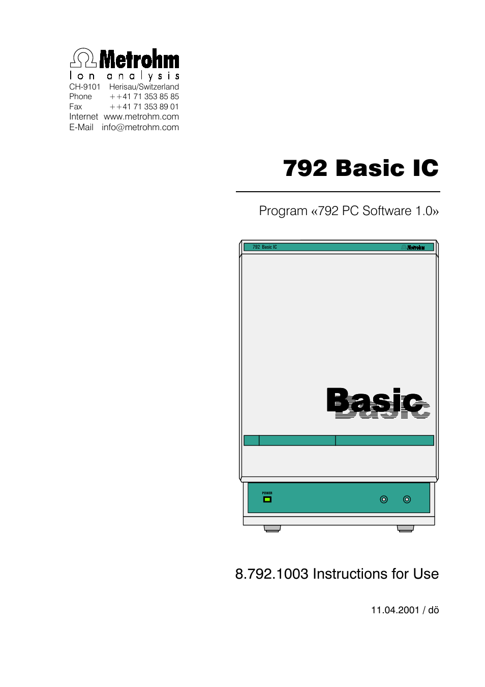 Metrohm 792 Basic IC User Manual | 197 pages