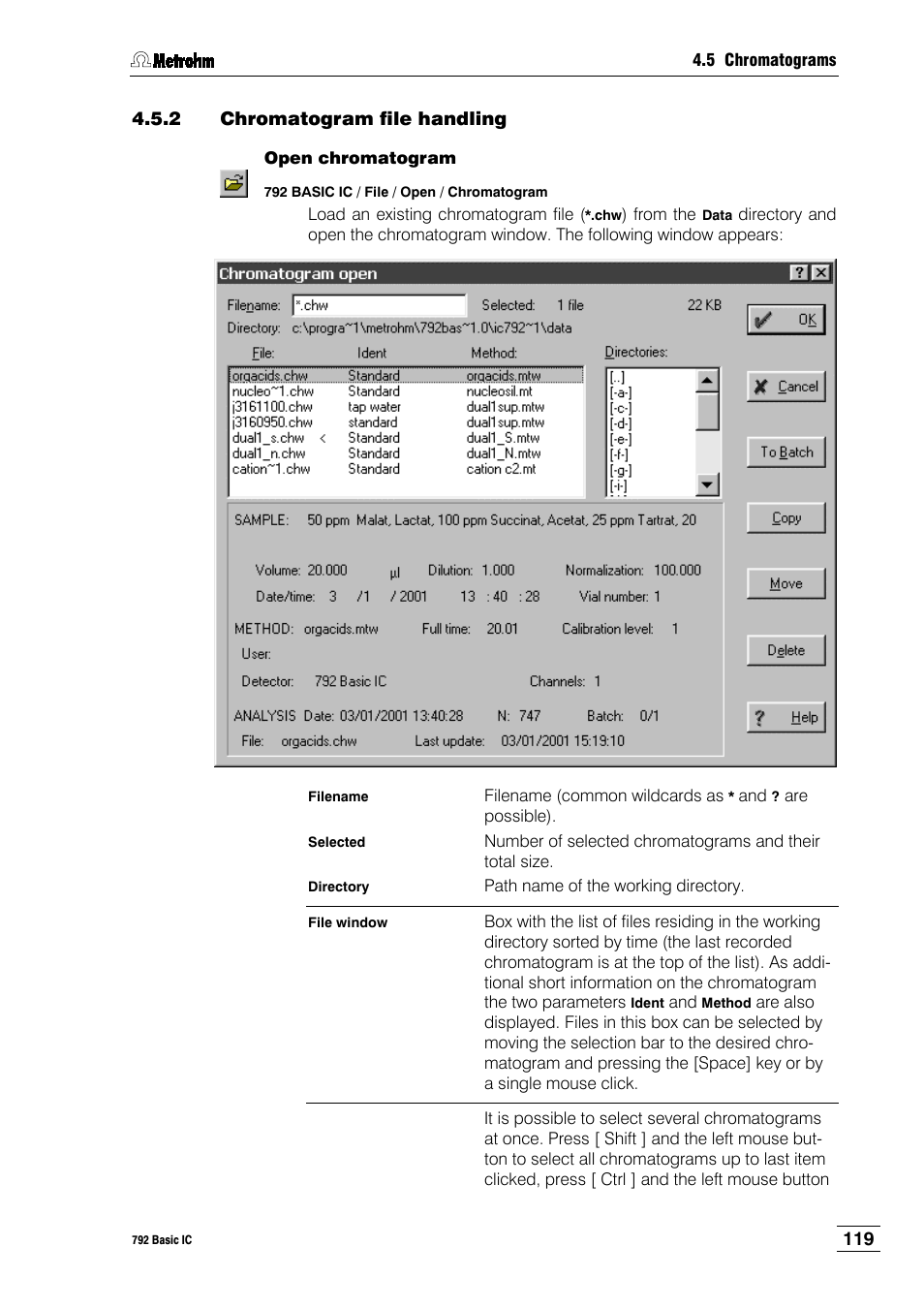 2 chromatogram file handling | Metrohm 792 Basic IC User Manual | Page 128 / 197