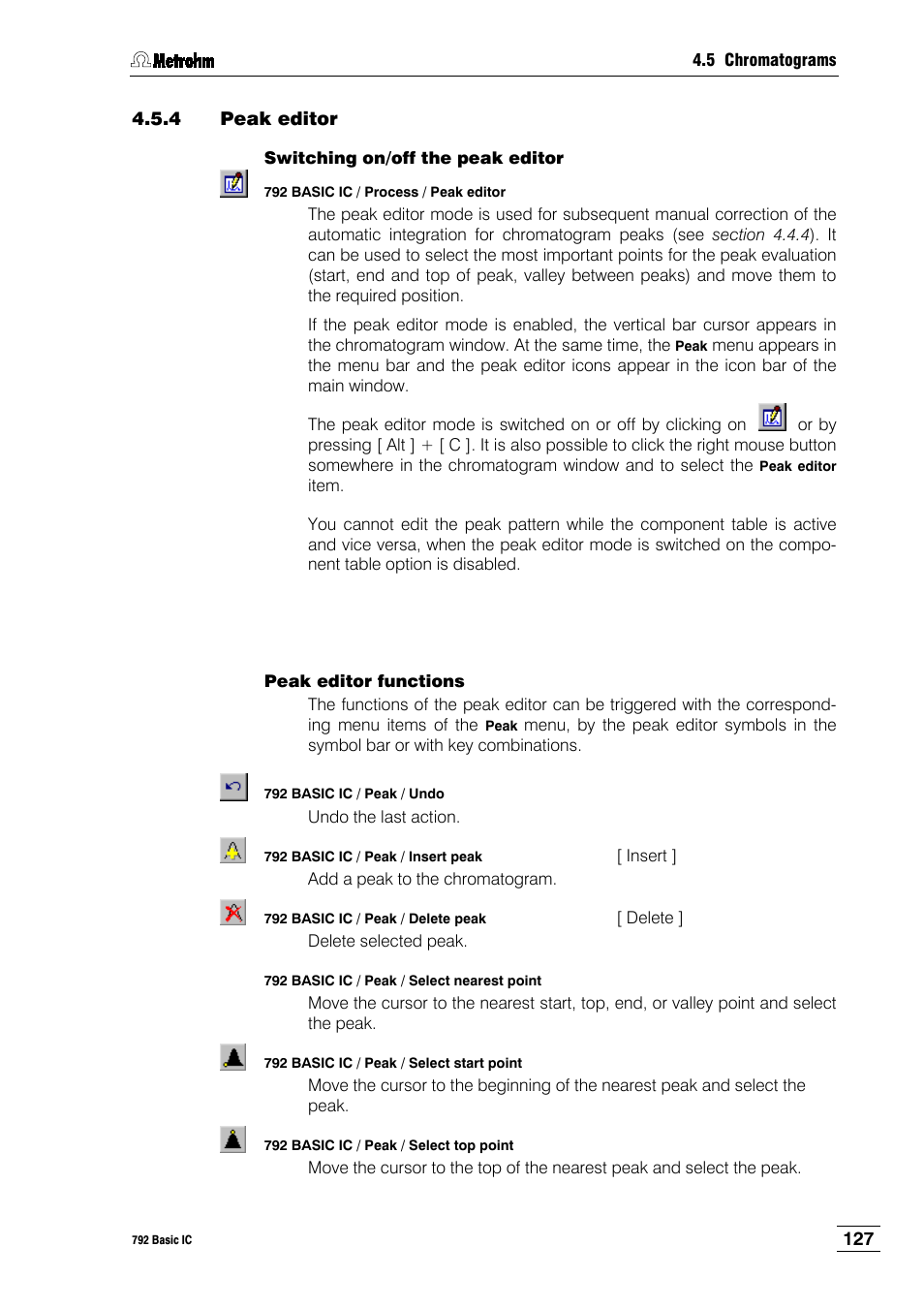 4 peak editor | Metrohm 792 Basic IC User Manual | Page 136 / 197