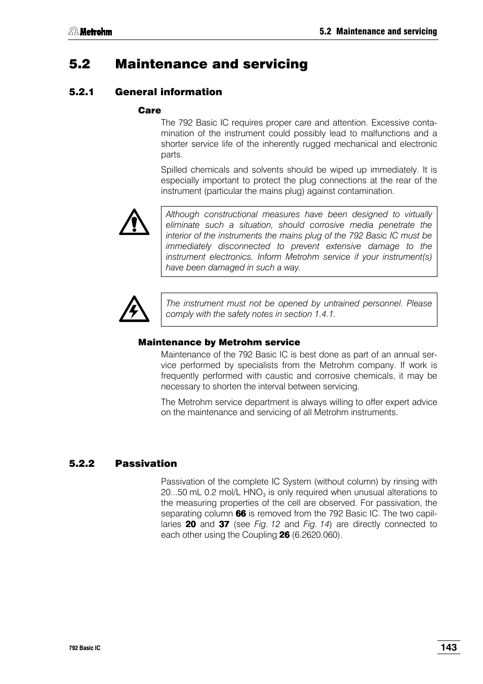 2 maintenance and servicing, 1 general information, 2 passivation | Metrohm 792 Basic IC User Manual | Page 152 / 197