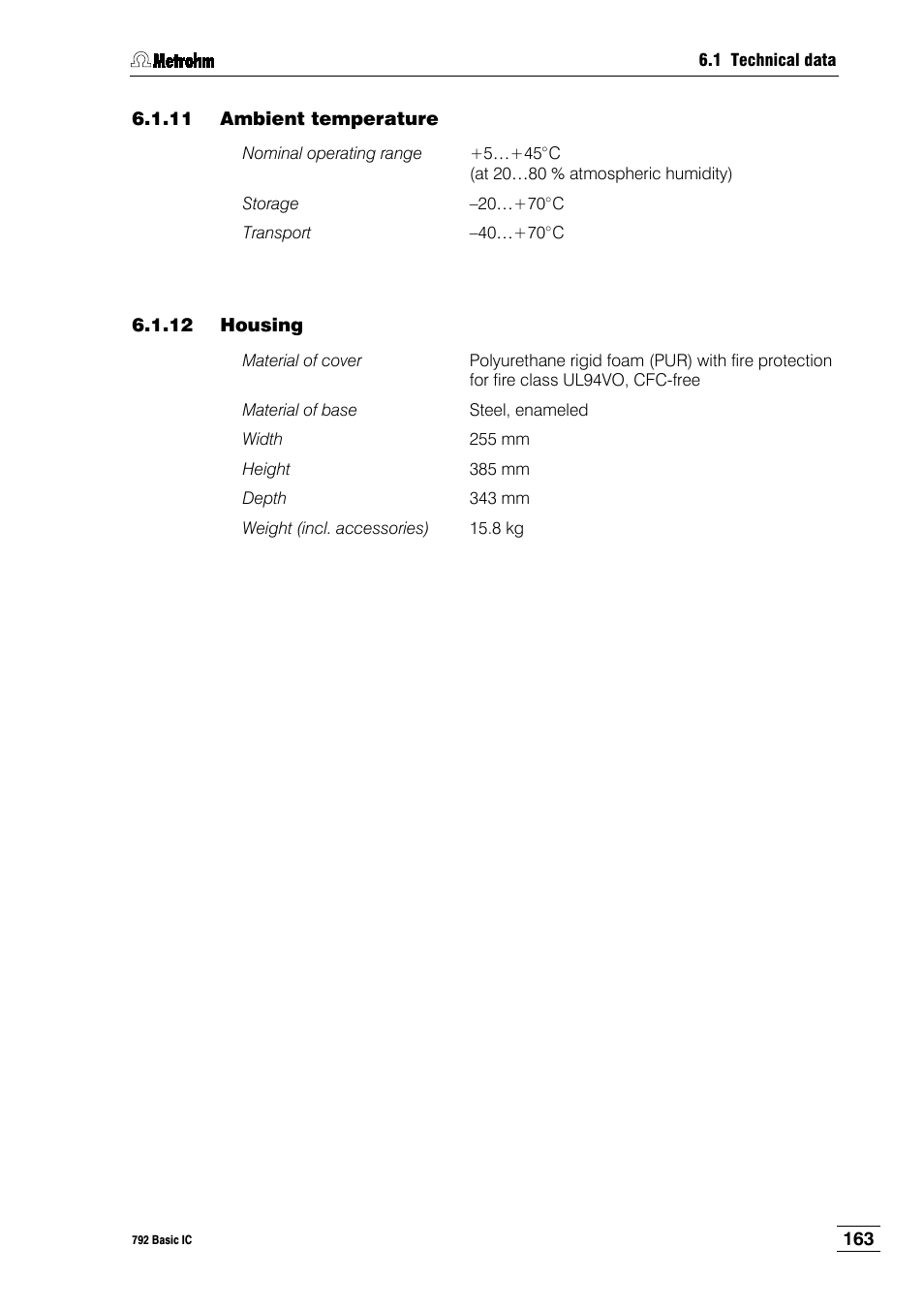 11 ambient temperature, 12 housing | Metrohm 792 Basic IC User Manual | Page 172 / 197