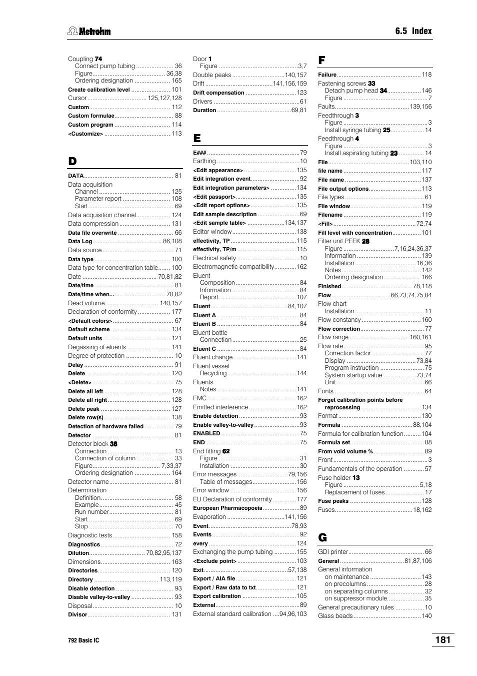 5 index | Metrohm 792 Basic IC User Manual | Page 190 / 197