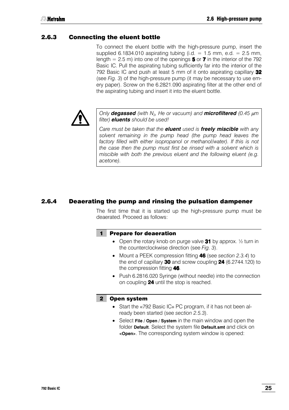 3 connecting the eluent bottle | Metrohm 792 Basic IC User Manual | Page 34 / 197