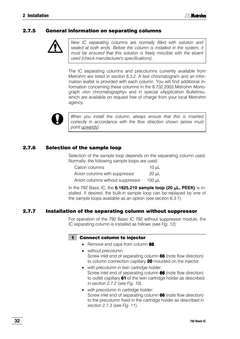 5 general information on separating columns, 6 selection of the sample loop | Metrohm 792 Basic IC User Manual | Page 41 / 197