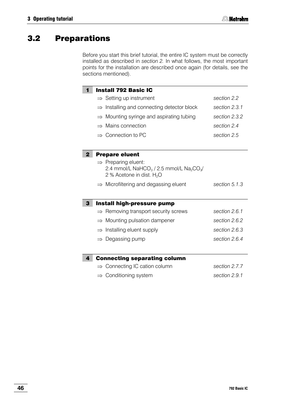 2 preparations | Metrohm 792 Basic IC User Manual | Page 55 / 197