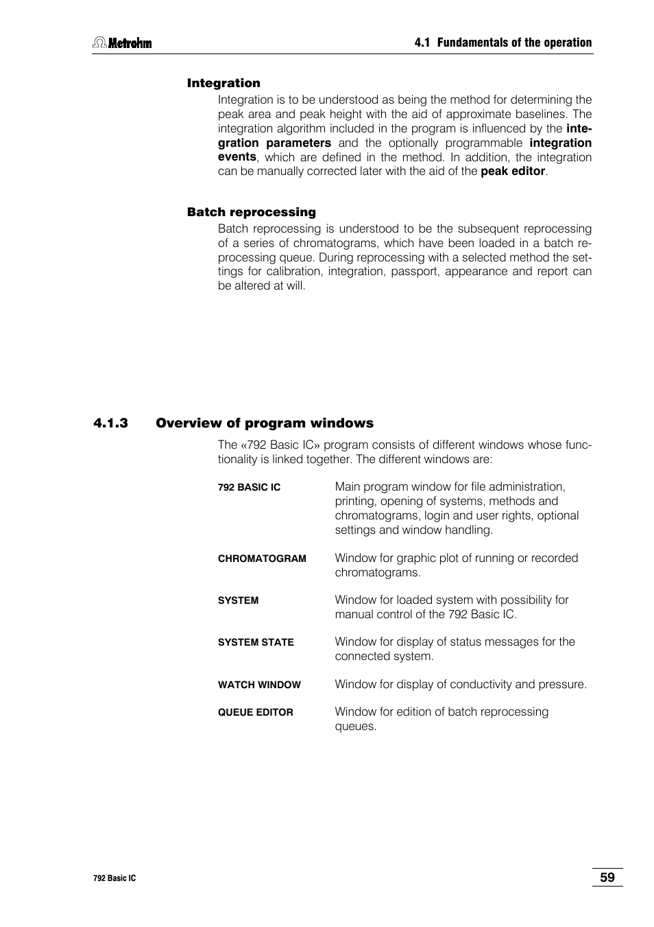 3 overview of program windows | Metrohm 792 Basic IC User Manual | Page 68 / 197