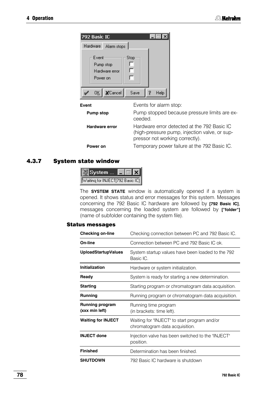 7 system state window | Metrohm 792 Basic IC User Manual | Page 87 / 197