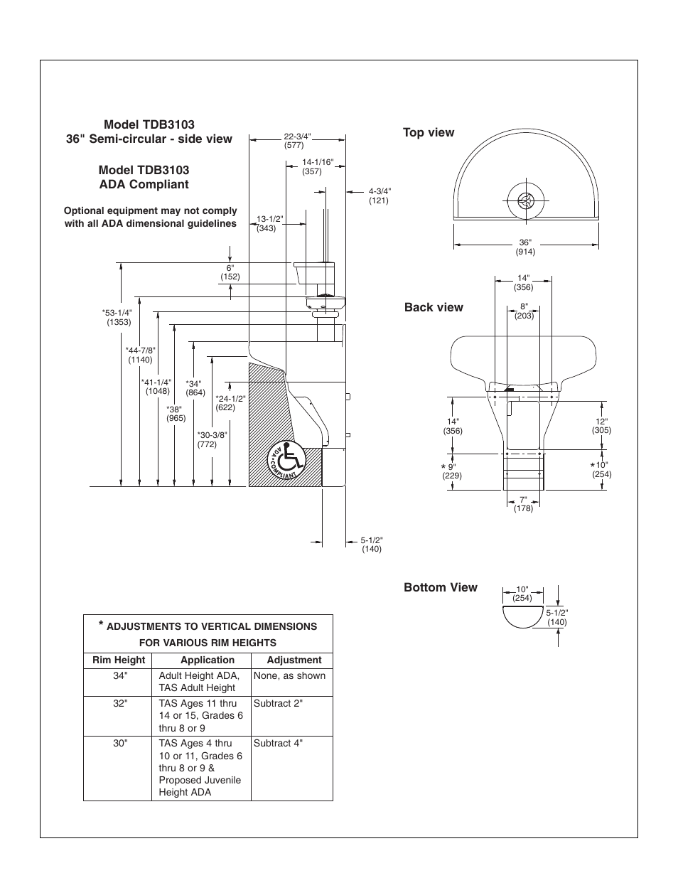 Semi-circular washfountain dimensions | Bradley Brand Furniture TBD3103 User Manual | Page 3 / 70
