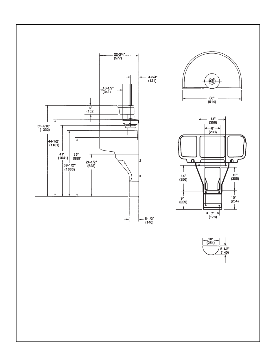 Semi-circular washfountain dimensions | Bradley Brand Furniture TBD3103 User Manual | Page 4 / 70