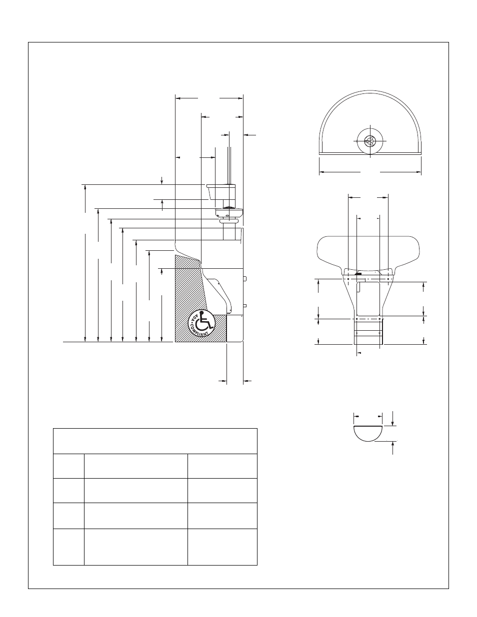 Dimensiones de la fuente de lavado semicircular | Bradley Brand Furniture TBD3103 User Manual | Page 49 / 70