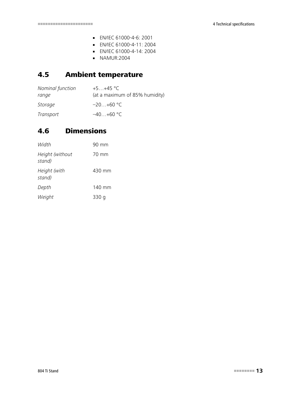 5 ambient temperature, 6 dimensions, Ambient temperature | Dimensions | Metrohm 804 TI Stand User Manual | Page 21 / 27