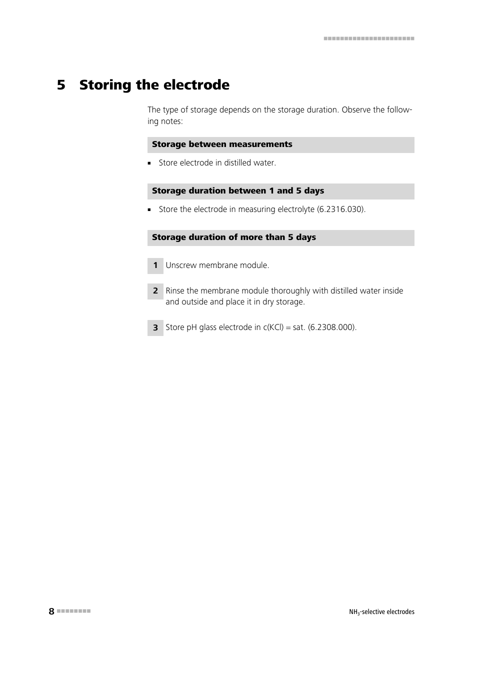 5 storing the electrode | Metrohm NH3-selective electrodes User Manual | Page 14 / 25