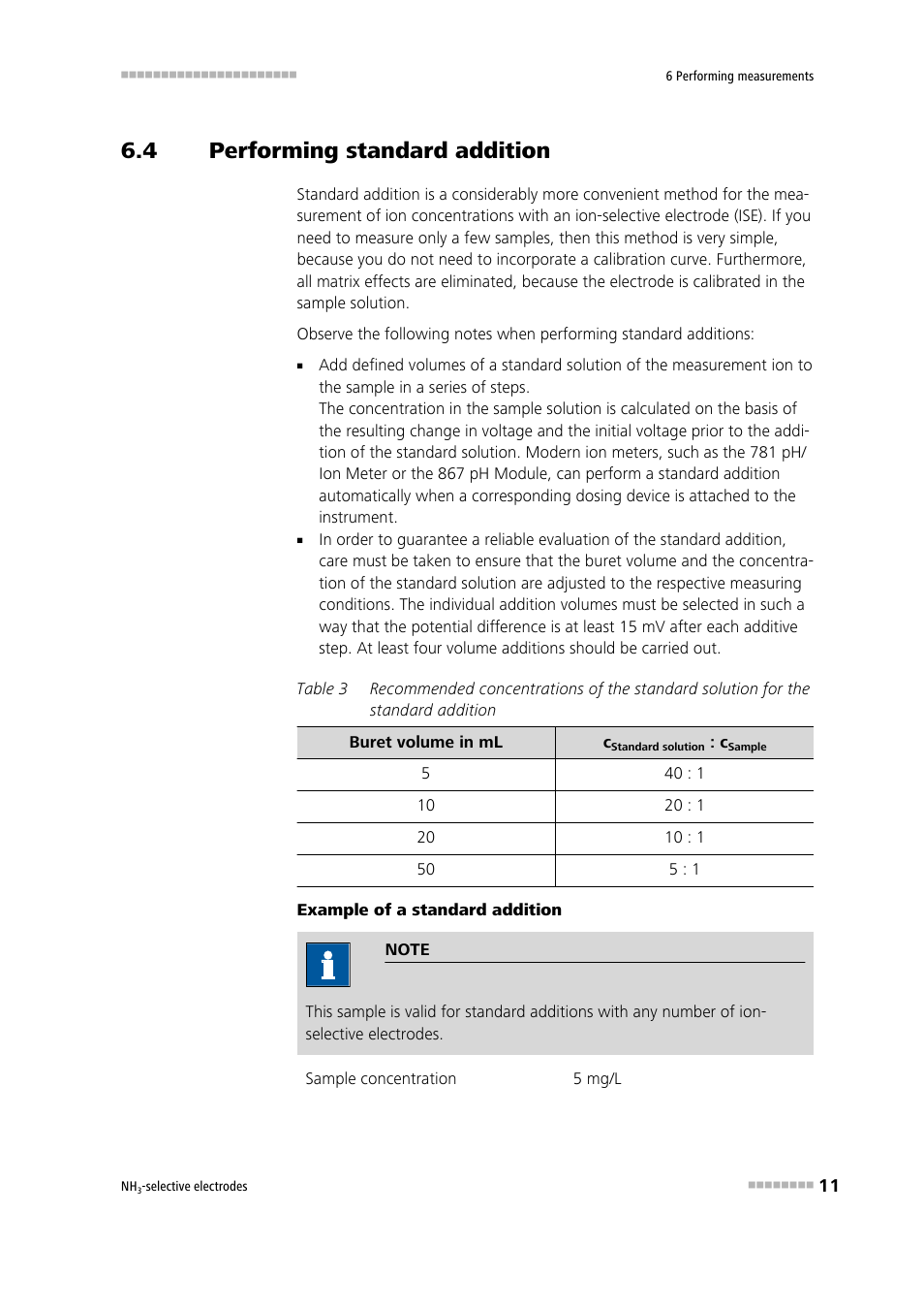 4 performing standard addition, Performing standard addition | Metrohm NH3-selective electrodes User Manual | Page 17 / 25