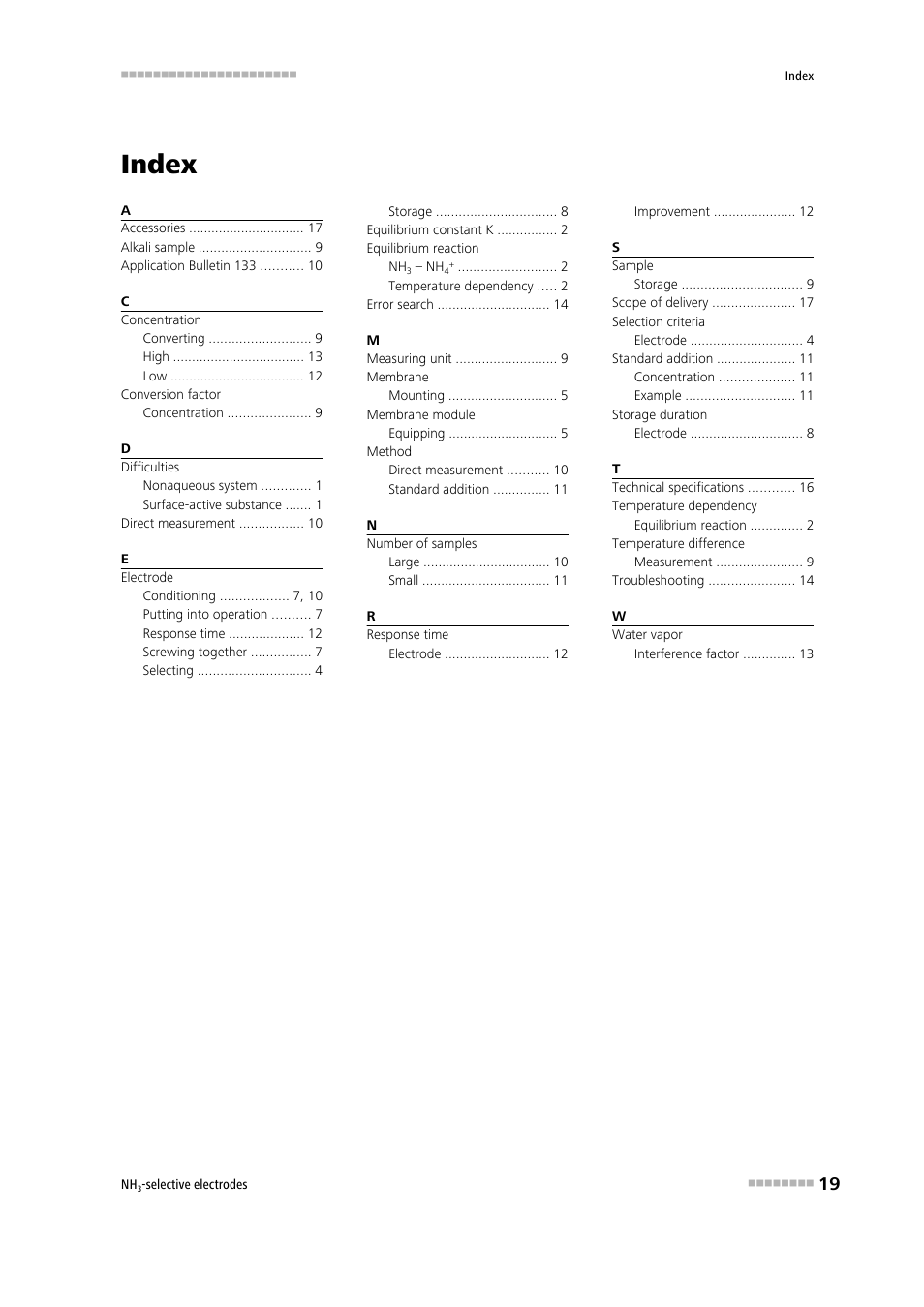 Index | Metrohm NH3-selective electrodes User Manual | Page 25 / 25