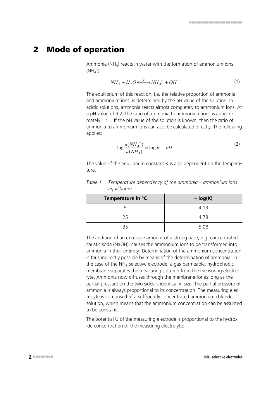 2 mode of operation | Metrohm NH3-selective electrodes User Manual | Page 8 / 25