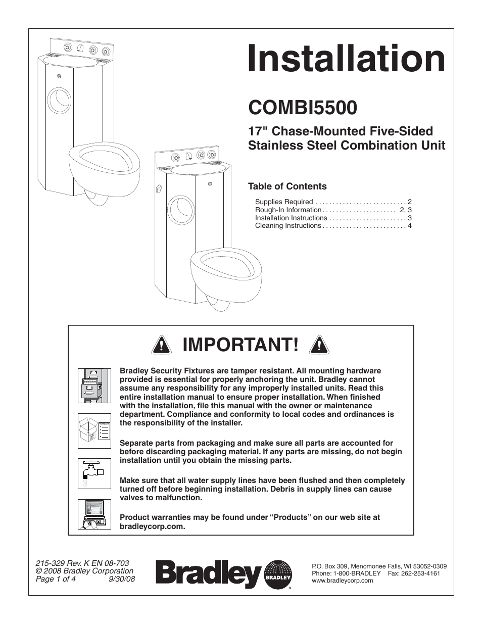 Bradley Brand Furniture COMBI5500 User Manual | 4 pages