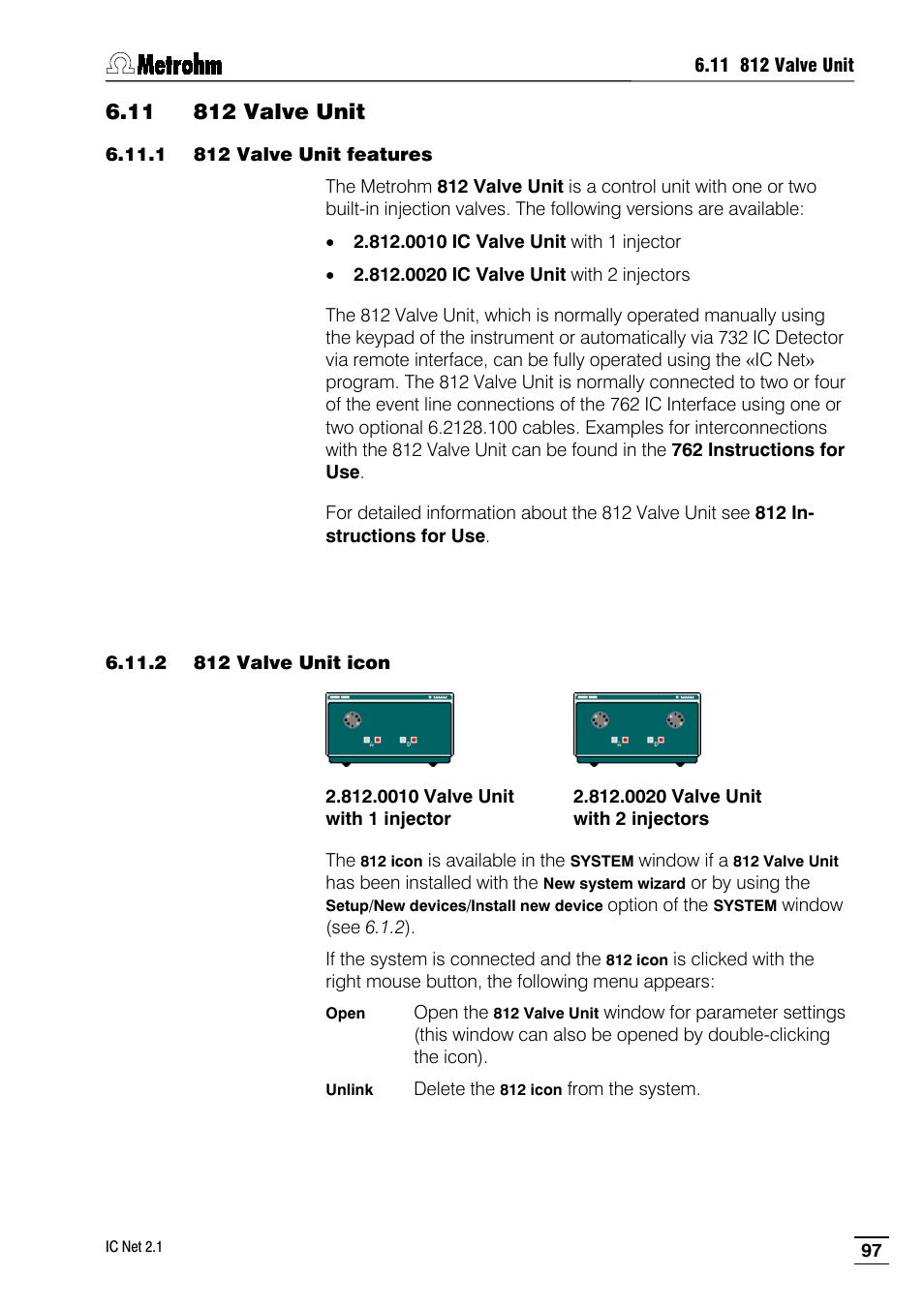 11 812 valve unit, 1 812 valve unit features, 2 812 valve unit icon | Metrohm IC Net 2.1 User Manual | Page 105 / 228