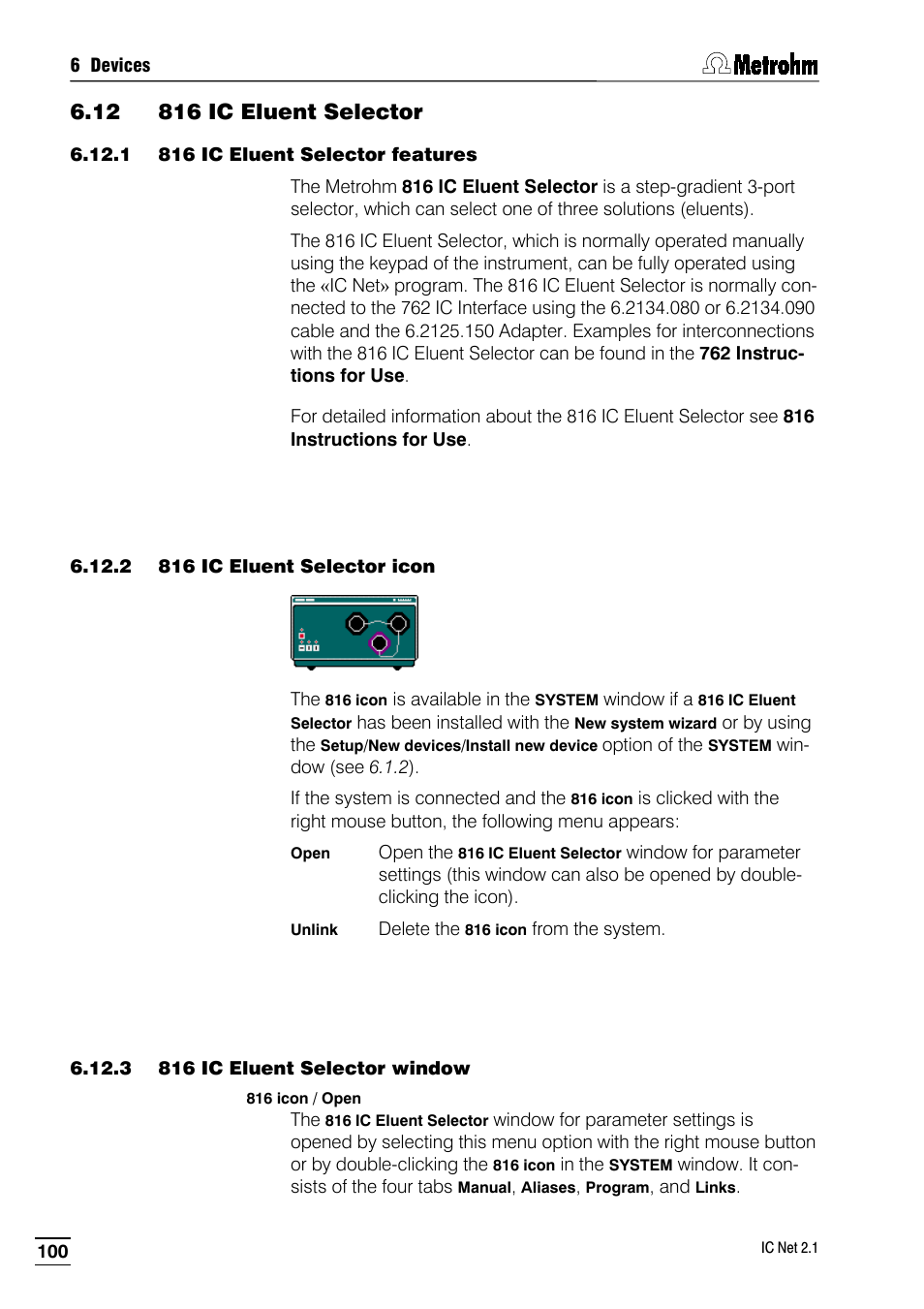 12 816 ic eluent selector, 1 816 ic eluent selector features, 2 816 ic eluent selector icon | 3 816 ic eluent selector window | Metrohm IC Net 2.1 User Manual | Page 108 / 228