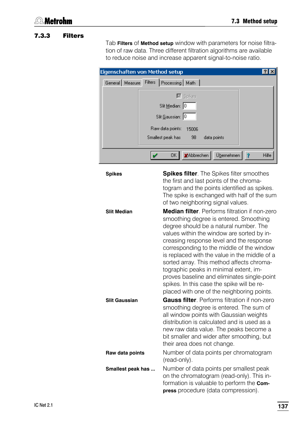 3 filters | Metrohm IC Net 2.1 User Manual | Page 145 / 228