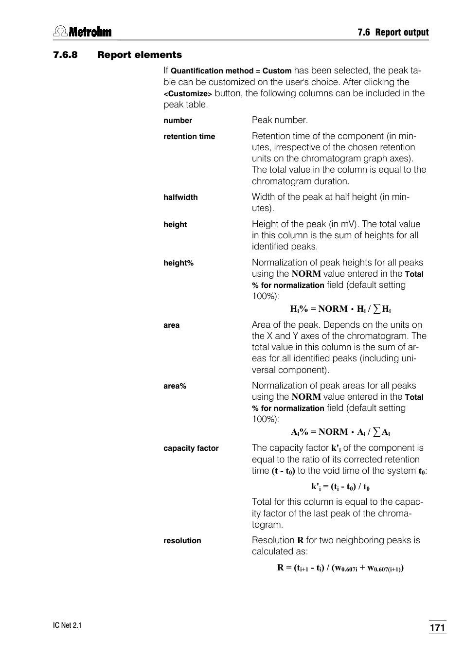 8 report elements | Metrohm IC Net 2.1 User Manual | Page 179 / 228