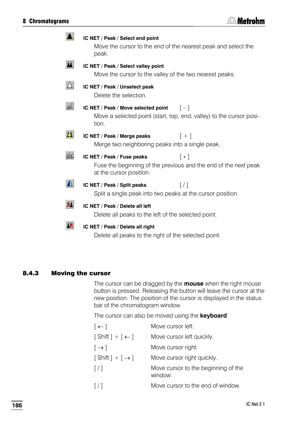 3 moving the cursor | Metrohm IC Net 2.1 User Manual | Page 194 / 228
