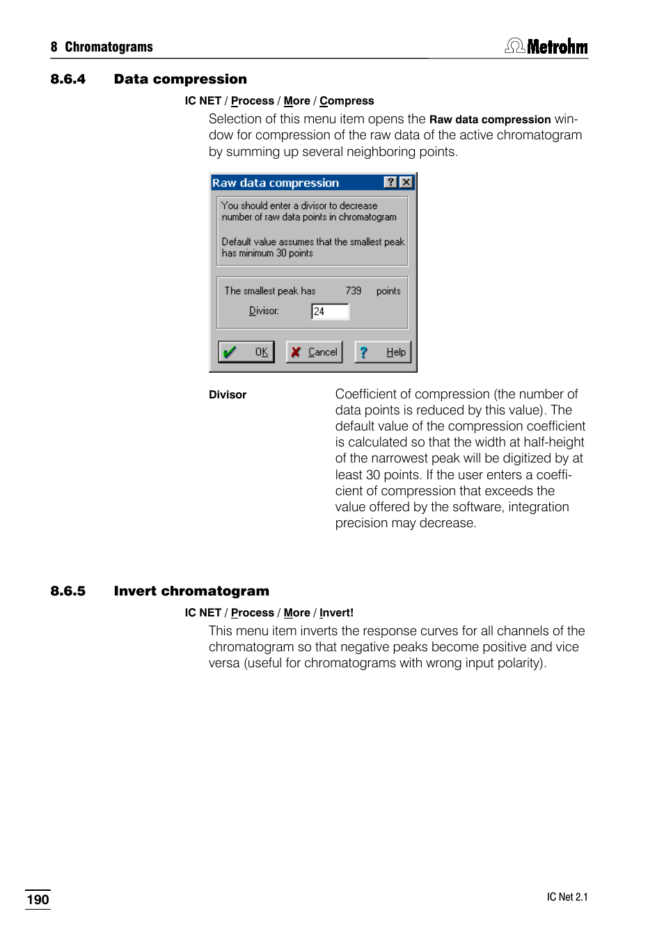 4 data compression, 5 invert chromatogram | Metrohm IC Net 2.1 User Manual | Page 198 / 228
