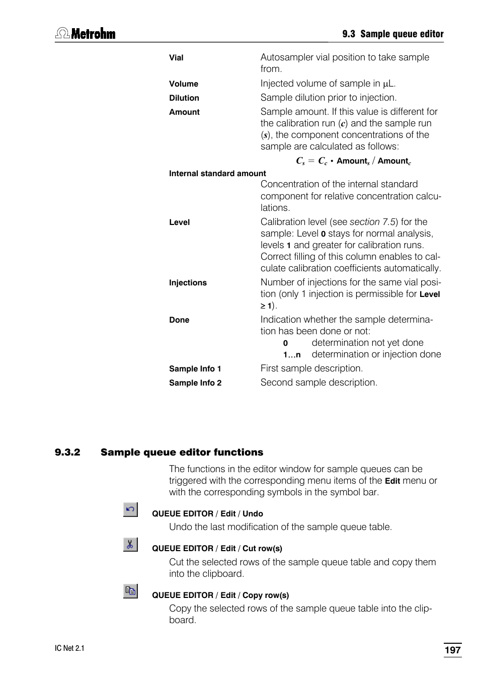 2 sample queue editor functions | Metrohm IC Net 2.1 User Manual | Page 205 / 228