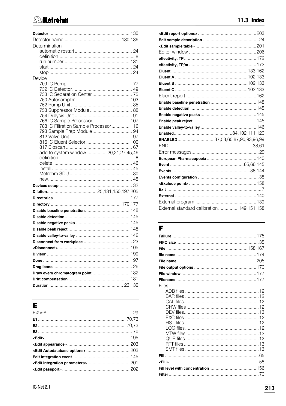 3 index | Metrohm IC Net 2.1 User Manual | Page 221 / 228