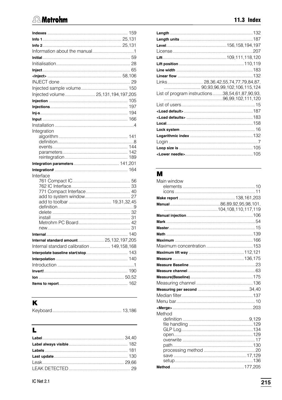 3 index | Metrohm IC Net 2.1 User Manual | Page 223 / 228