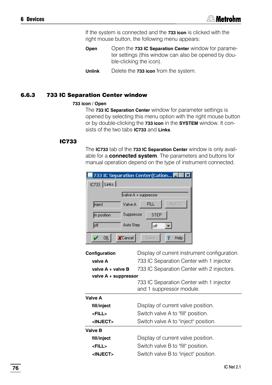 3 733 ic separation center window | Metrohm IC Net 2.1 User Manual | Page 84 / 228