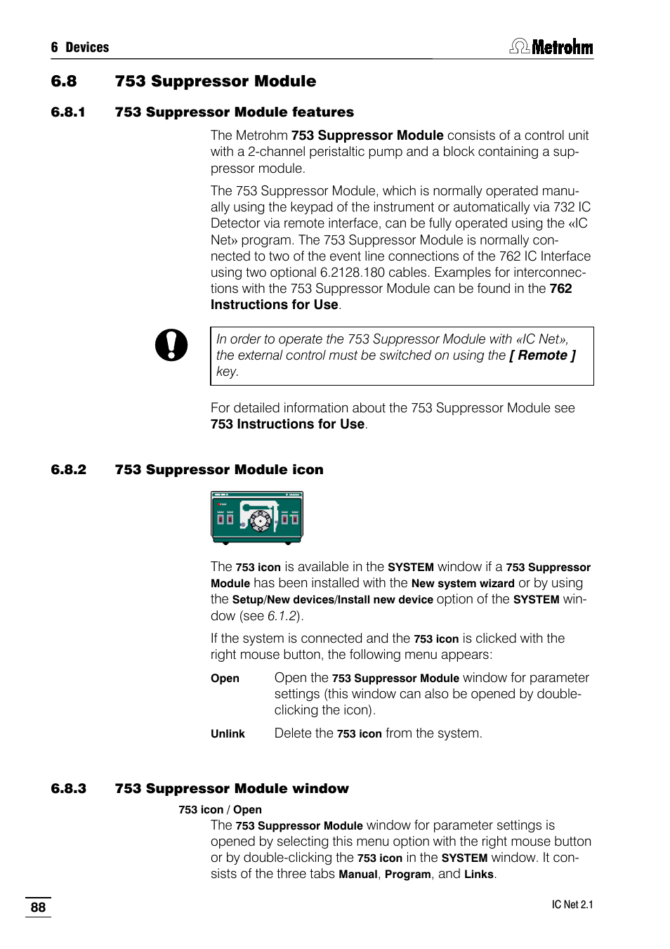 8 753 suppressor module, 1 753 suppressor module features, 2 753 suppressor module icon | 3 753 suppressor module window | Metrohm IC Net 2.1 User Manual | Page 96 / 228