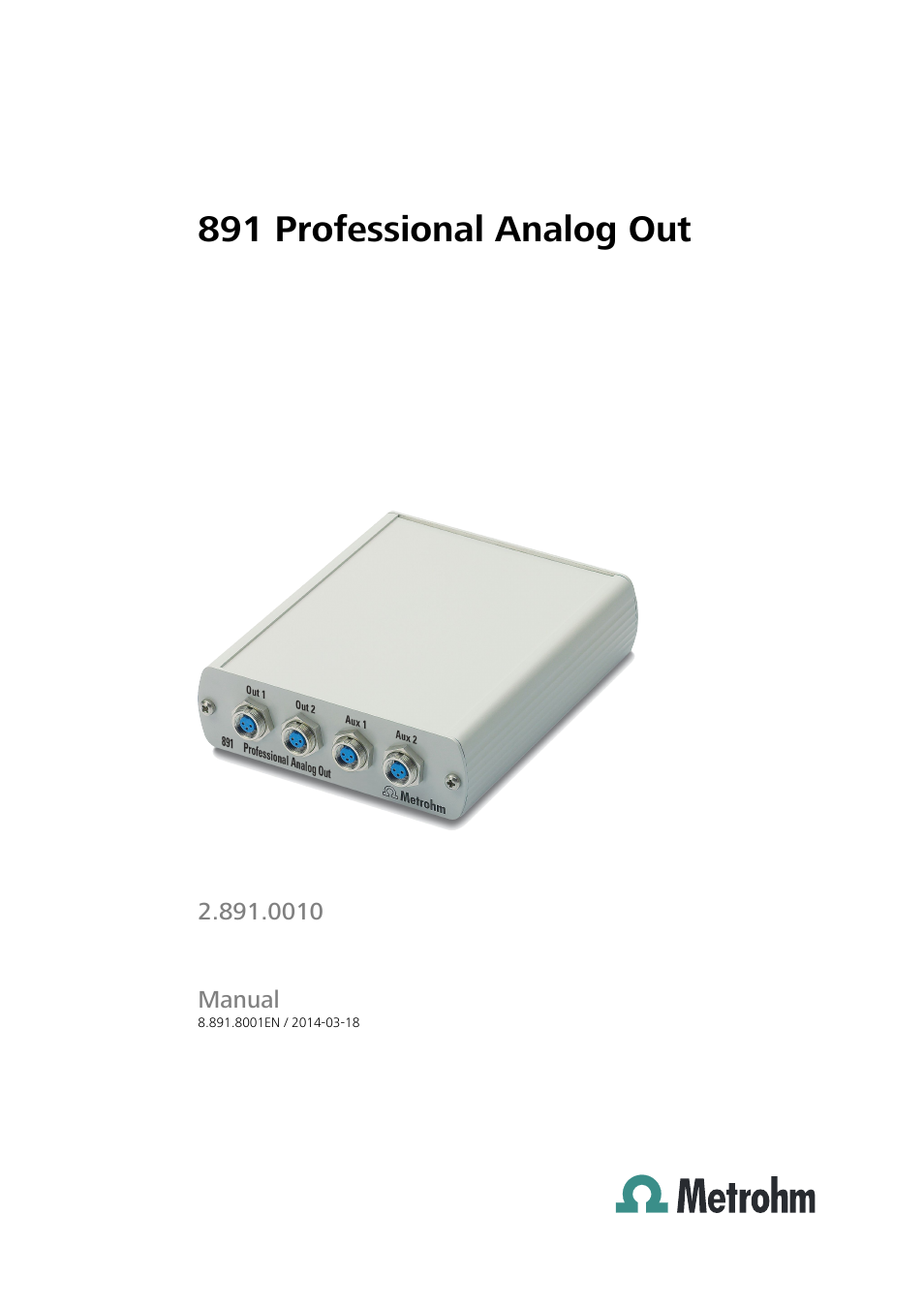 Metrohm 891 Professional Analog Out User Manual | 26 pages