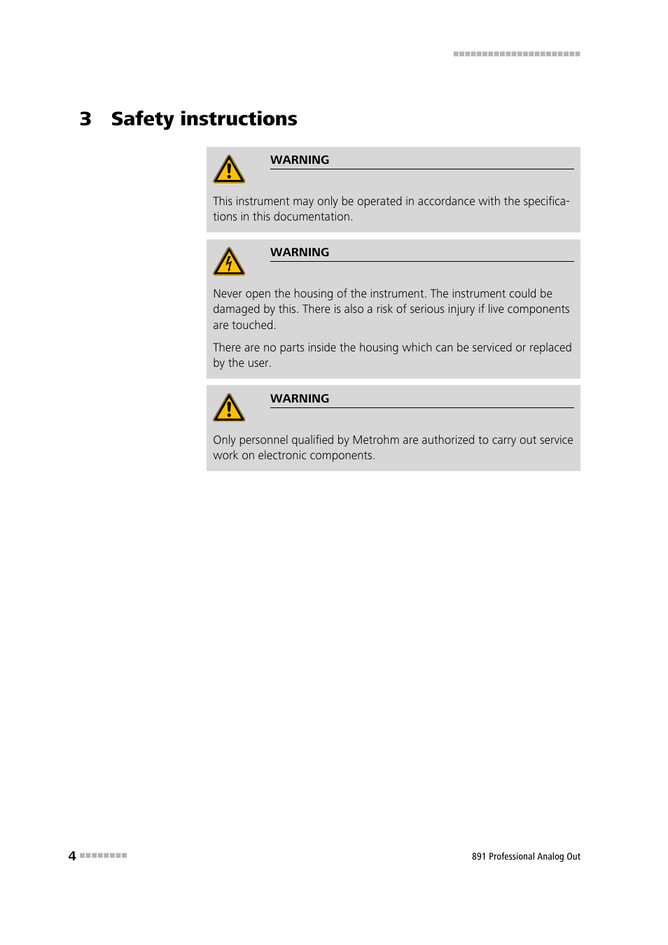 3 safety instructions | Metrohm 891 Professional Analog Out User Manual | Page 10 / 26