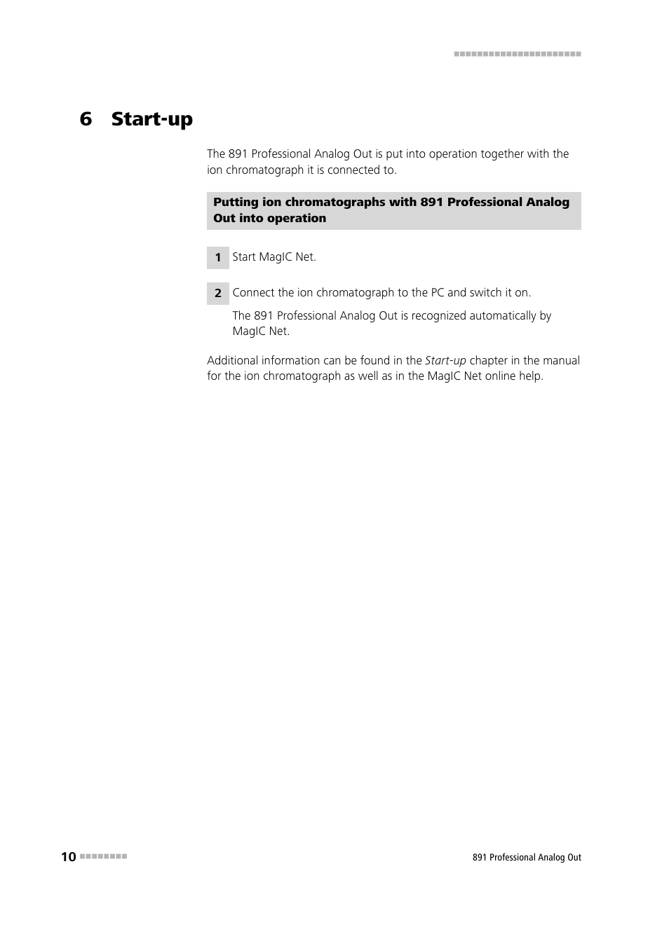 6 start-up | Metrohm 891 Professional Analog Out User Manual | Page 16 / 26