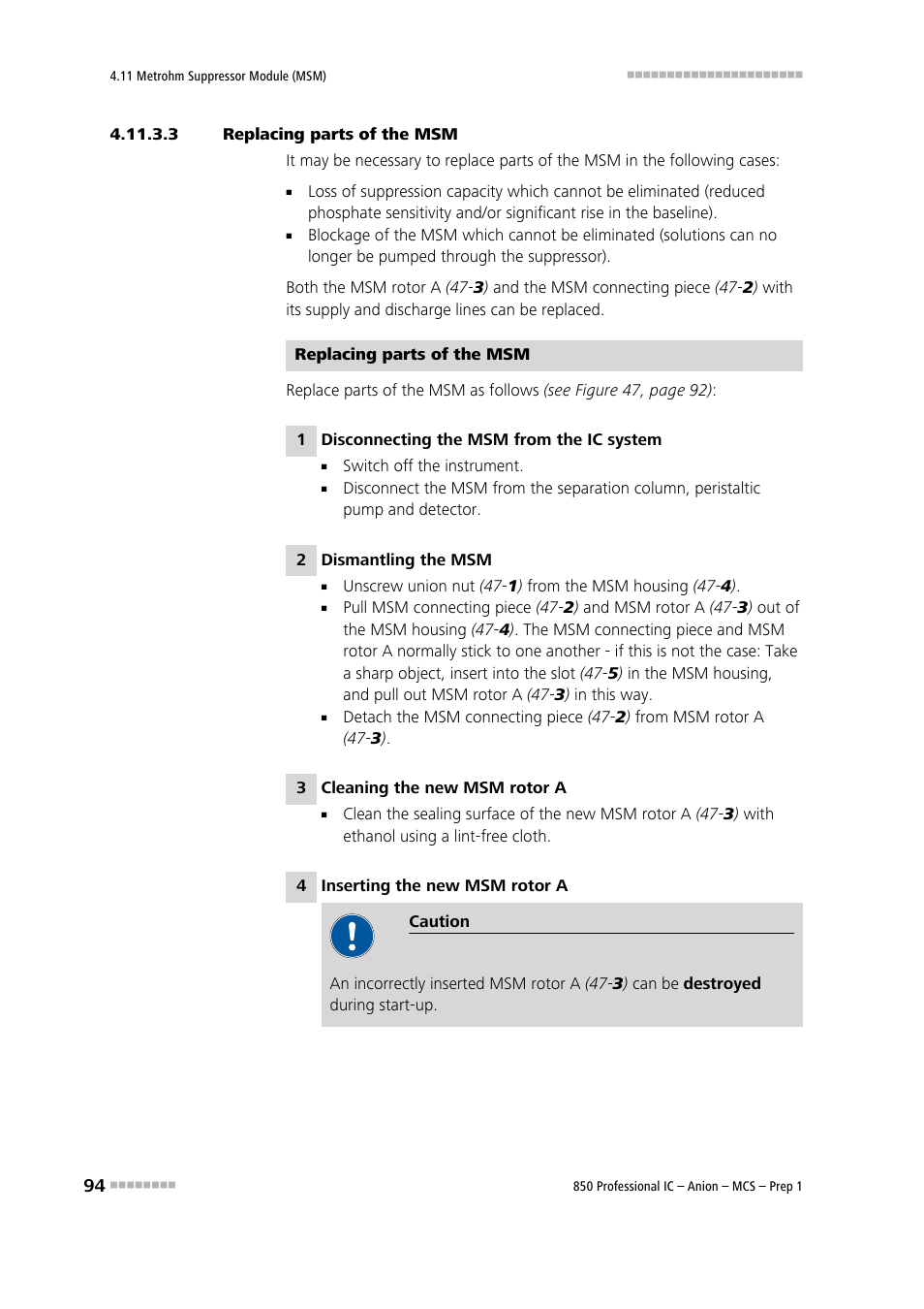 3 replacing parts of the msm | Metrohm 850 Professional IC Anion MCS Prep 1 User Manual | Page 104 / 145