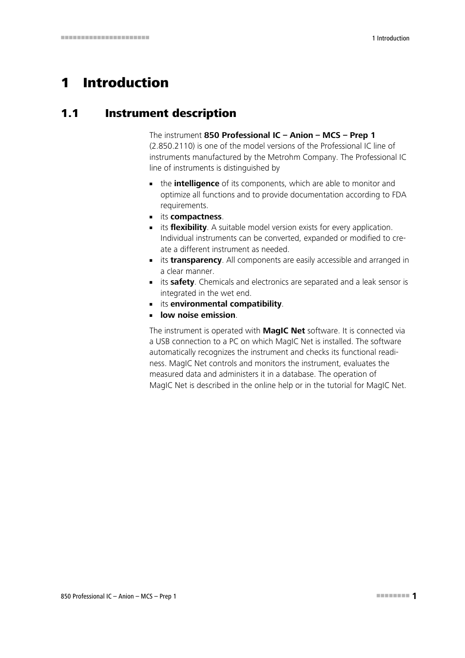 1 introduction, 1 instrument description, Instrument description | Metrohm 850 Professional IC Anion MCS Prep 1 User Manual | Page 11 / 145