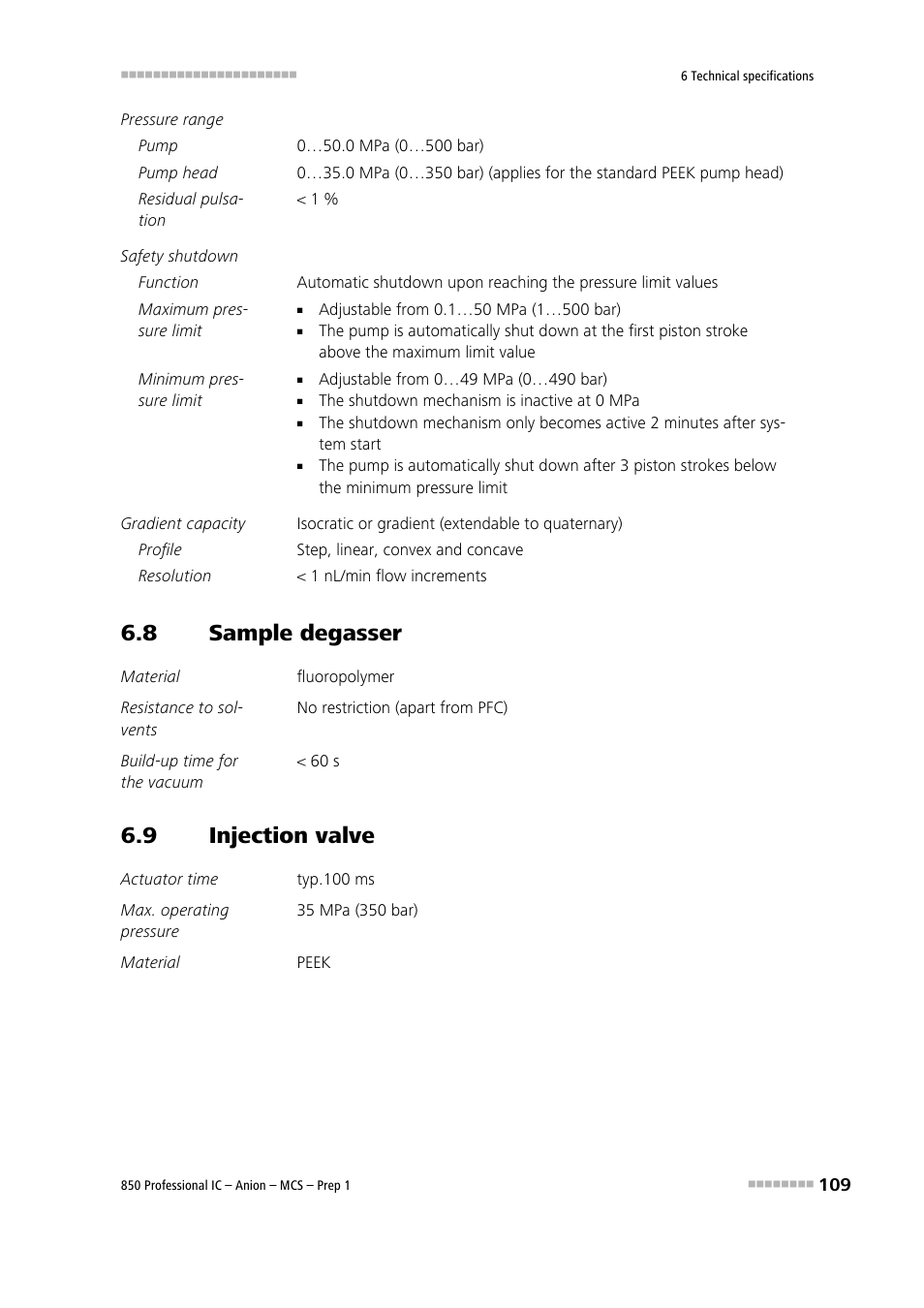 8 sample degasser, 9 injection valve, Sample degasser | Injection valve | Metrohm 850 Professional IC Anion MCS Prep 1 User Manual | Page 119 / 145