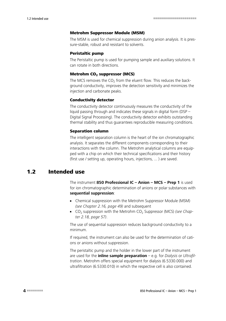 2 intended use, Intended use | Metrohm 850 Professional IC Anion MCS Prep 1 User Manual | Page 14 / 145