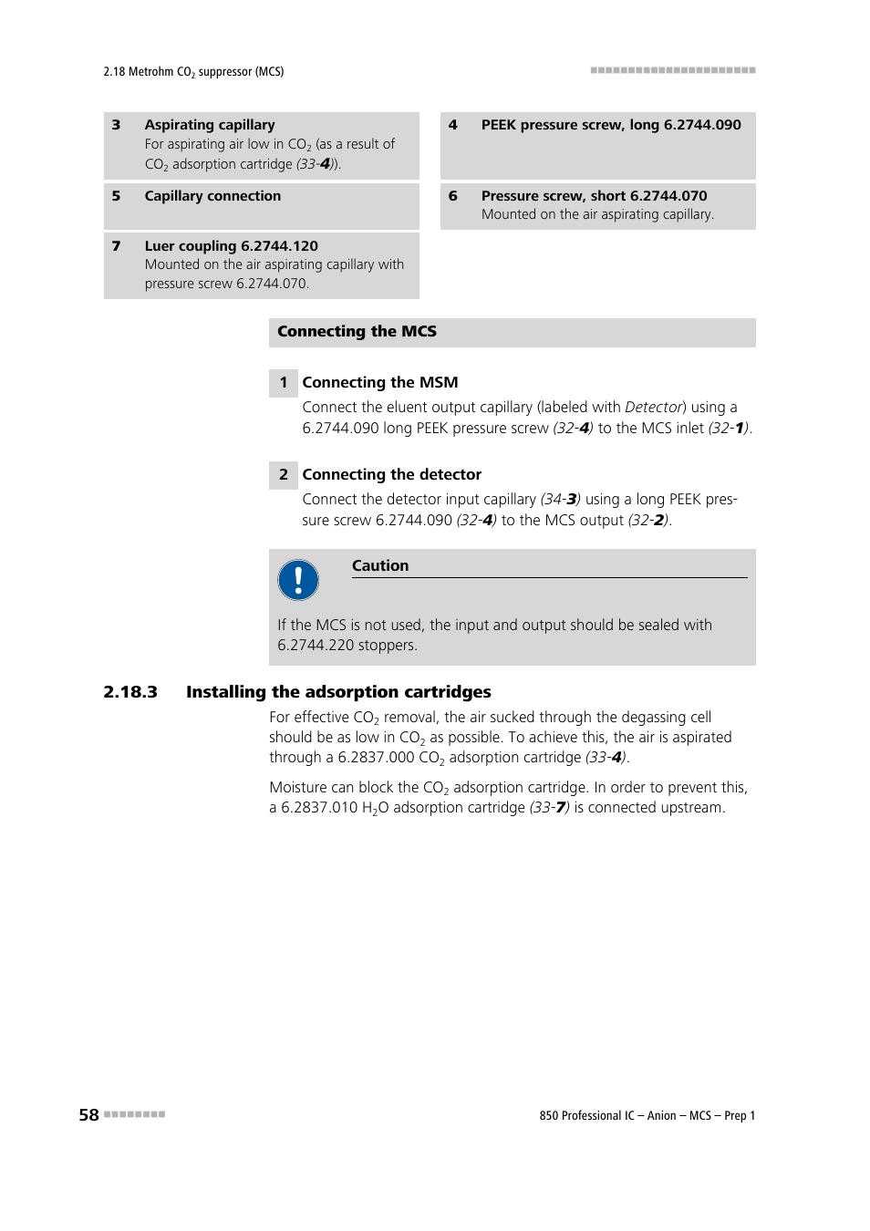 3 installing the adsorption cartridges, Installing the adsorption cartridges | Metrohm 850 Professional IC Anion MCS Prep 1 User Manual | Page 68 / 145