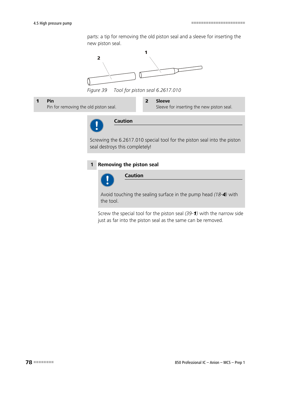 Figure 39, Tool for piston seal 6.2617.010 | Metrohm 850 Professional IC Anion MCS Prep 1 User Manual | Page 88 / 145