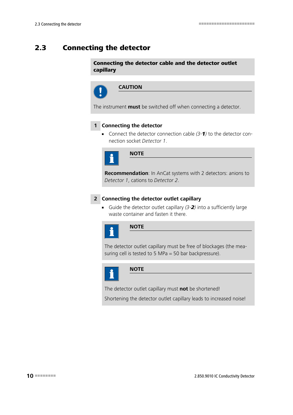 3 connecting the detector, Connecting the detector | Metrohm 850 Professional IC Detector - iDetector User Manual | Page 18 / 30