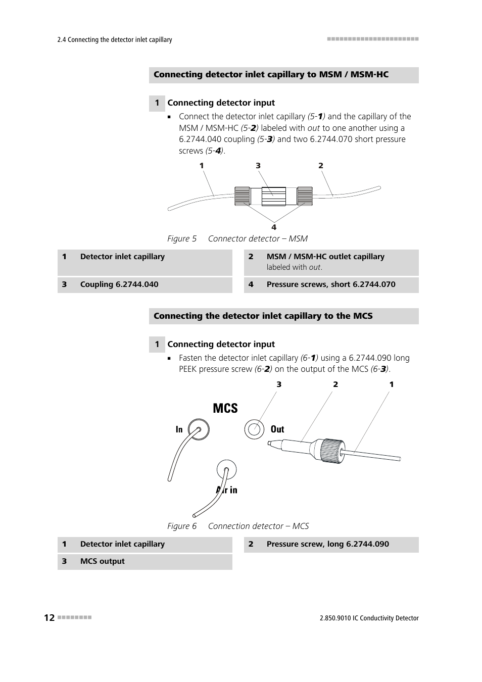 Figure 5, Connector detector – msm, Figure 6 | Connection detector – mcs | Metrohm 850 Professional IC Detector - iDetector User Manual | Page 20 / 30