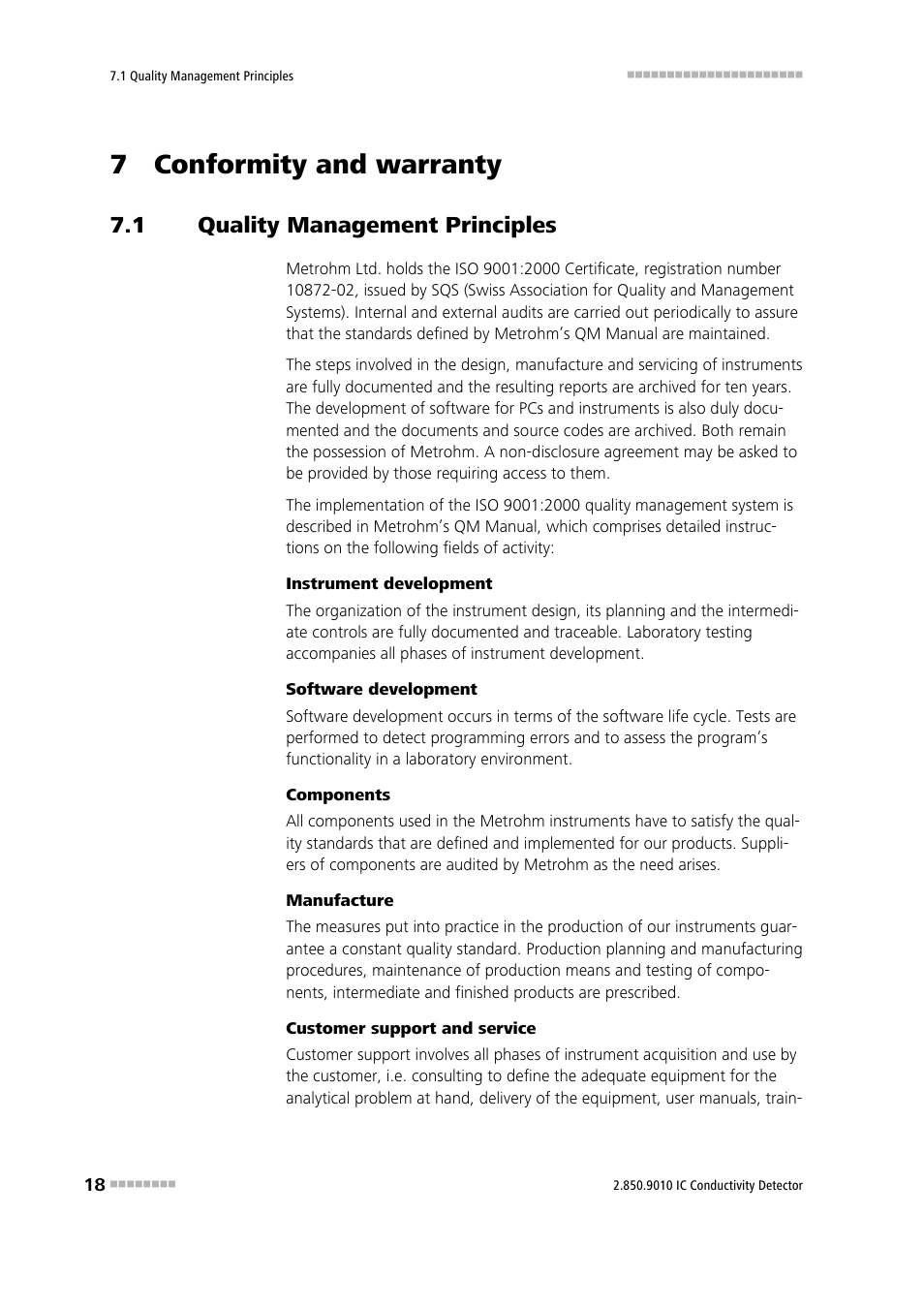 7 conformity and warranty, 1 quality management principles, Quality management principles | Metrohm 850 Professional IC Detector - iDetector User Manual | Page 26 / 30